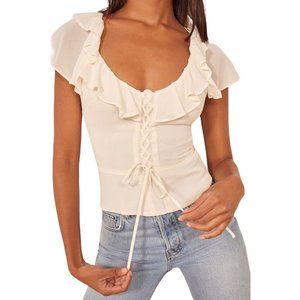 Reformation Fleur Lace Up Ivory Top 4